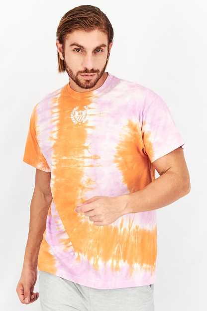 Tie Dye erkaklar qisqa yengli sport futbolkasi, to'q sariq / binafsha rang