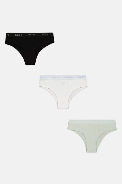 Cheeky ayollar brendi logotipi Panties, 3 ta paket, oq / qora / Yalpiz yashil