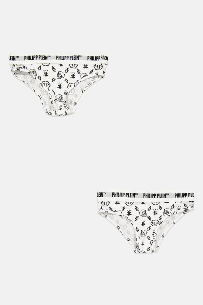 2 qismli brend logotipi ayollar Panties, oq / qora