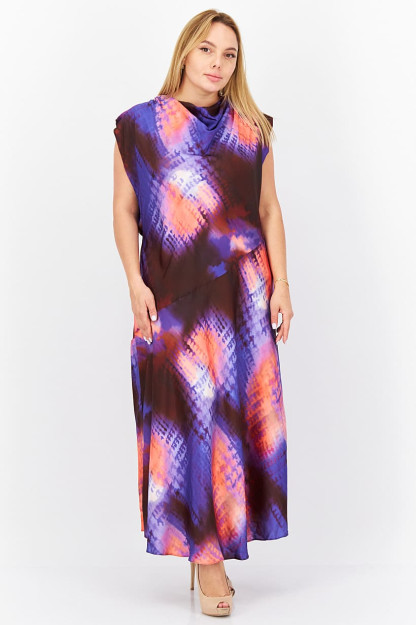 Tie Dye ayollar Maxi libosi, yorqin pushti kombinatsiyalangan