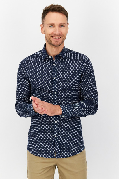 Мужская повседневная рубашка Slim Fit с принтом по всей длине и длинным рукавом, темно-синий/белый