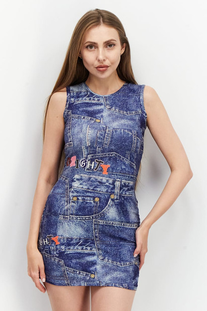 Patchwork ayollar uchun mini ko'ylak, ko'k