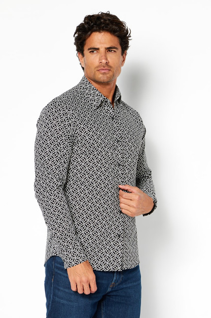 Slim Fit erkaklar uchun uzun yengli brend logotipi qora/oq tasodifiy ko'ylak