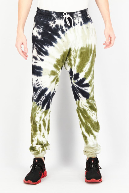 Tie Dye erkaklar uchun oddiy galstuk kesilgan jogger shimlari, to'q ko'k / Yalpiz / qor-oq