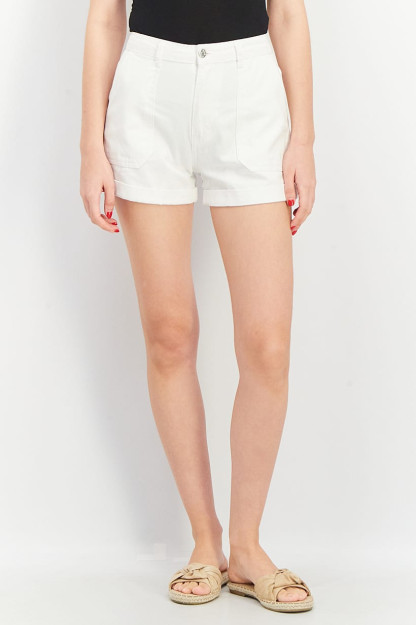Oq rangdagi ayollar uchun oddiy Denim shortilar