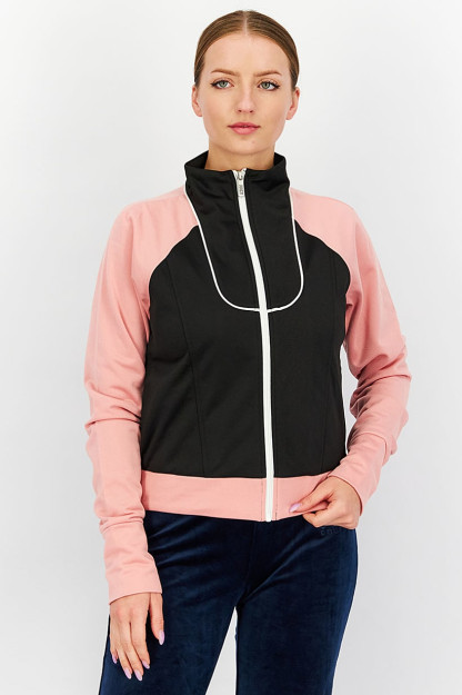 Женская спортивная куртка с длинным рукавом Colorblock, черного и розового цвета