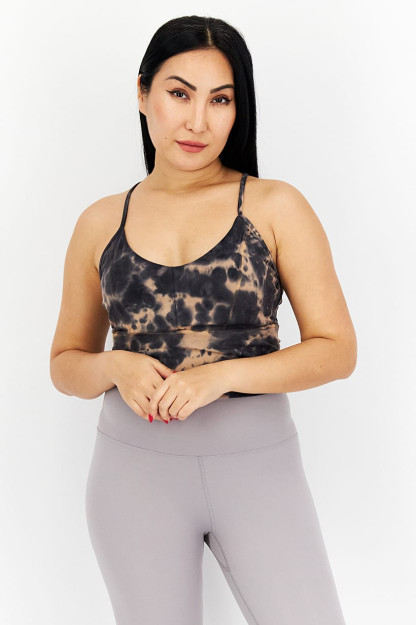 Tie Dye astarli ayollar sport sutyeni, qora / to'q sariq