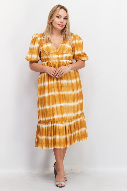 Tie Dye ayollar uchun kundalik midi ko'ylak, jigarrang