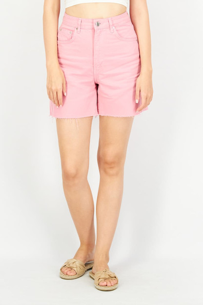 Pushti rangdagi ayollar monofonik Denim shortilari