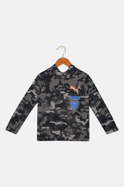 O'g'il bolalar uchun kamuflyajli hoodie, qora / kulrang