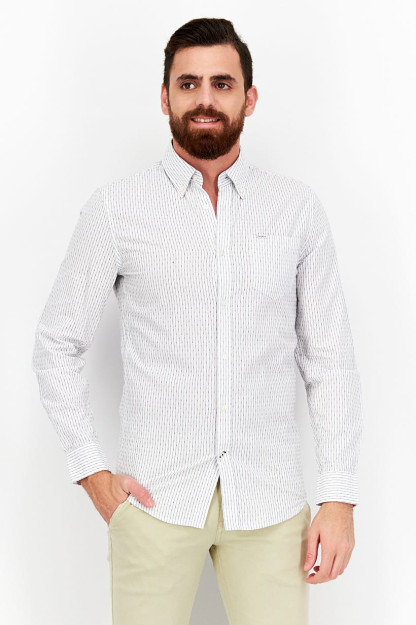 Мужская повседневная рубашка Slim Fit в полоску с длинными рукавами, белая комбинированная
