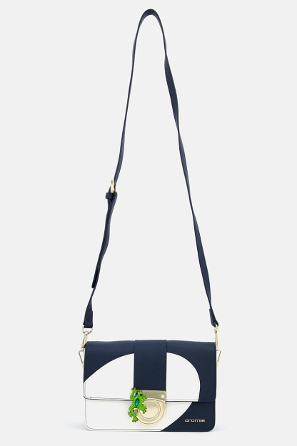 Brend logotipi tushirilgan ayollar uchun elkama-sumka, 16V X 22l x 6.5 W sm, to'q ko'k / qor-oq