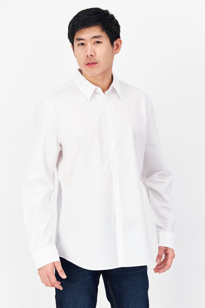 Мужская повседневная рубашка Slim Fit с вышитым логотипом и длинными рукавами, белая