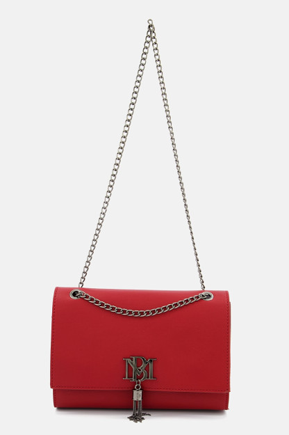 Old tomonida brend logotipi bo'lgan ayollar monofonik elkama-sumka, 24l x 6W x 16h sm, qizil