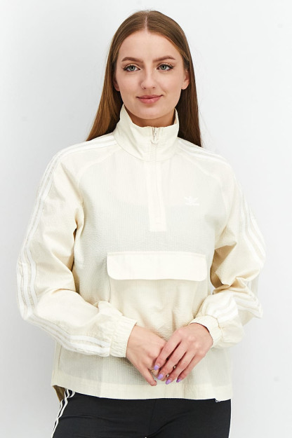 Ayollar uchun fermuarli poplin sport ko'ylagi, krem / oq