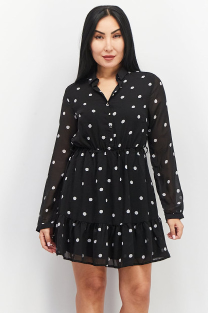 Polka nuqta bosilgan ayollar mini libosi, qora / oq