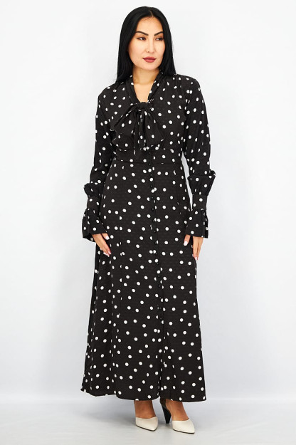 Polka nuqta ayollar Maxi libosi, oq / qora