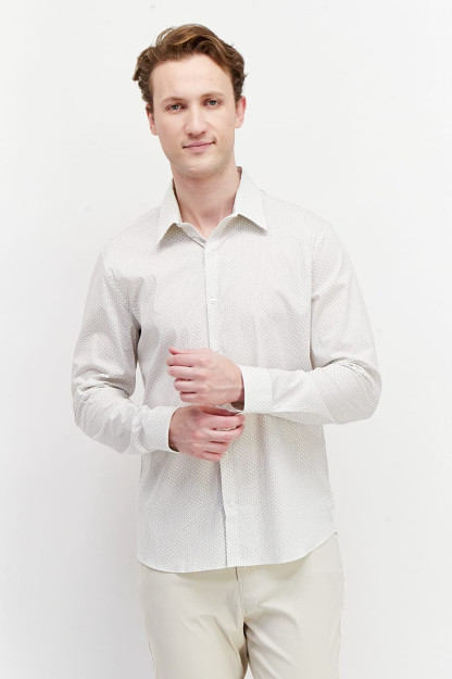Мужская повседневная рубашка Slim Fit Microdot с длинным рукавом, белая комбинированная