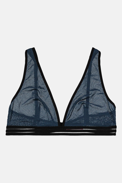 Astarsiz dantelli to'rli ayollar uchun bralette, qora / ko'k
