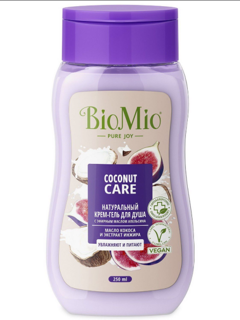 BioMio.BIO SHOWER GEL. Anjir ekstrakti va Hindiston yong'og'i yog'i bilan tabiiy dush jeli 250 ml