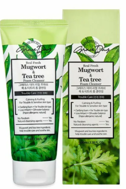 HAQIQIY YANGI KO'PIKLI TOZALOVCHI 100ML (GRACE DAY)MUGWORT VA CHOY DARAXTI YUZ KO'PIK