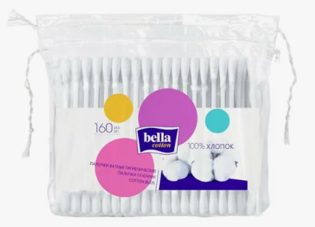"Bella Cotton" палочки ватные гигиенические 160 шт полиэтилен.упак.