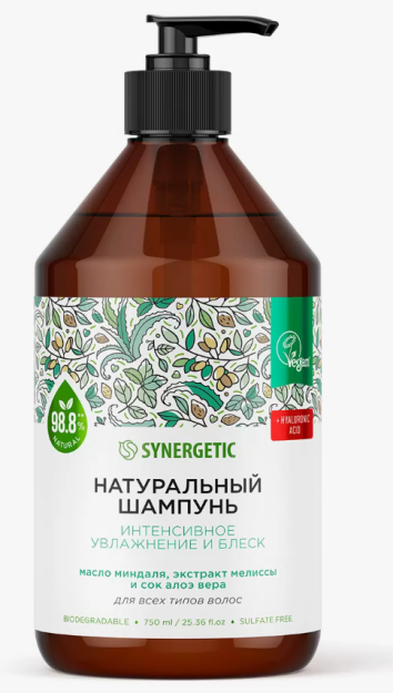 Tabiiy sulfatsiz shampun SYNERGETIC Extra yumshoq kundalik parvarish uchun 2b1 0,40 l