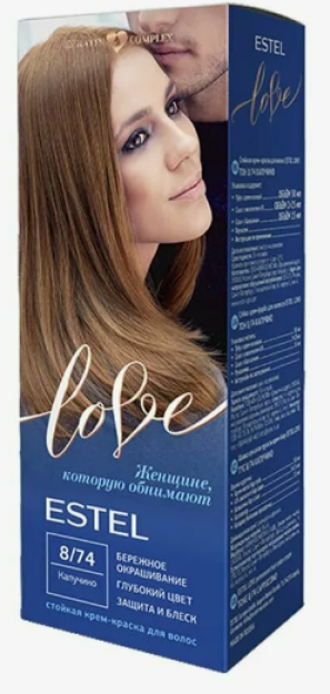 ESTEL LOVE permanent hair color cream, 8/74 Cappuccino, 115 ml / Estel LOVE uzoq muddatli kremli soch bo'yog'i ohang 8/74 kapuchino (115ml)