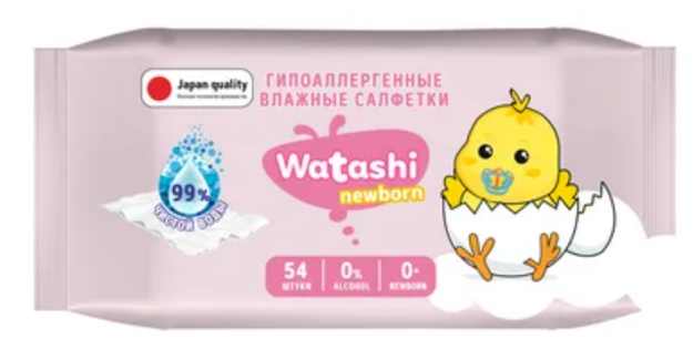 WATASHI bolalar uchun nam salfetkalar 0 + big-pack 54 dona kk / 16