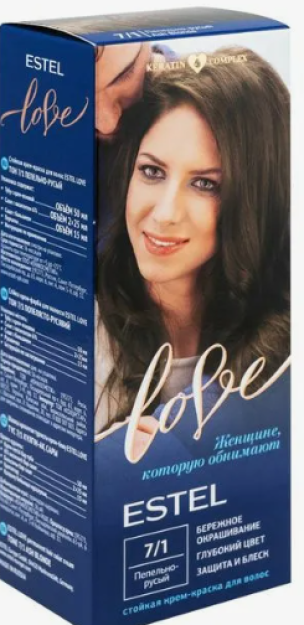 ESTEL LOVE permanent hair color cream, 7/1 Ash Blonde, 115 ml / Estel LOVE uzoq muddatli kremli soch bo'yog'i 7/1 ohang kulrang sarg'ish (115ml)