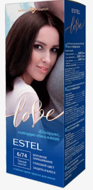 ESTEL LOVE permanent hair color cream, 6/74 DARK BROWN, 115 ml / Estel LOVE uzoq muddatli kremli soch bo'yog'i 6/74 tonna to'q kashtan (115ml)