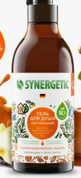 SYNERGETIC tabiiy biologik parchalanadigan dush jeli karamel olma va vanil, 0,38 l