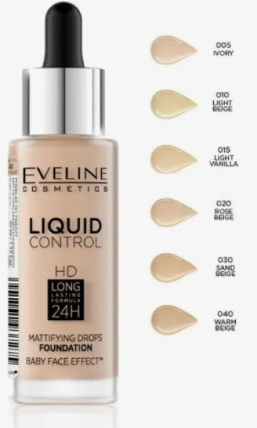 EVELINE LIQUID CONTROL 030 SAND BEIGE 32ML YUZ UCHUN TONAL SUYUQLIK BAZASI