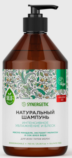 Натуральный бессульфатный шампунь SYNERGETIC Глубокое очищение и тонизирование 750мл