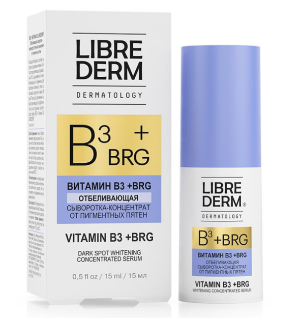 LIBREDERM DERMATOLOGY BRG + vitamin B3 oqartiruvchi sarum-15 ml yoshdagi dog'lar uchun dog'larni qo'llash konsentrati