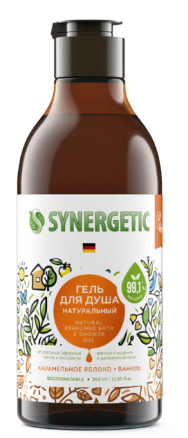 Натуральное биоразлагаемое мыло для рук и тела SYNERGETIC "Пачули и ароматный бергамот" 0,38л