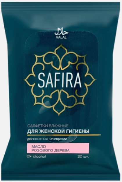 SAFIRA Салфетки влажные для интимной гигиены с маслом розового дерева, женские 1/20/24