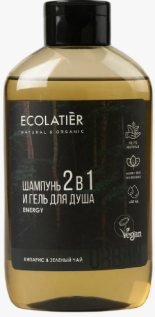 ECL erkaklar uchun dush jeli va shampun 2 in 1 Cypress & yashil choy / Shower gel & shampoo 2 in 1 MEN CYPRESS & GREEN TEA, 600 ml EAES № RU D-RU.AB80. - qaniydi?V. 031