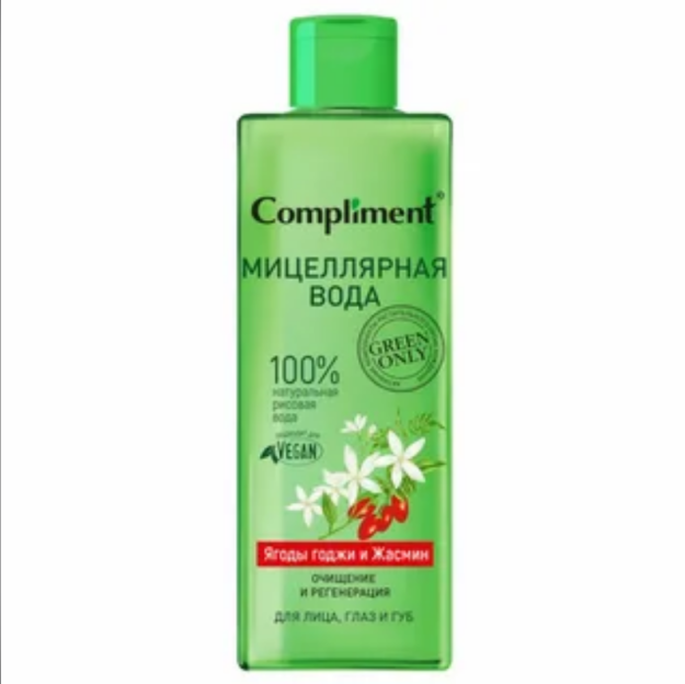 Compliment Green only Мицеллярная вода для лица, глаз и губ очищение и регенерация Ягоды годжи и Жасмин, 400мл