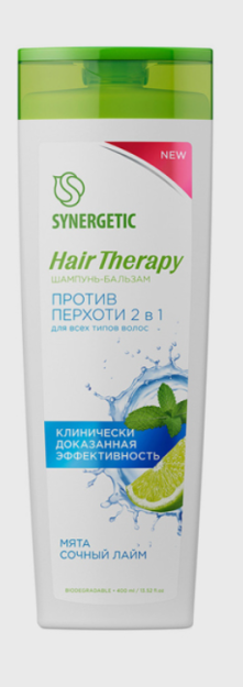 SYNERGETIC kepekka qarshi shampun balzam 2b1 soch terapiyasi 400ml