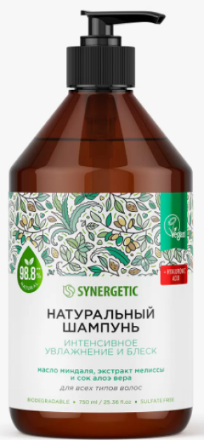 SYNERGETIC tabiiy sulfatsiz shampun soch hajmi va mustahkamlash 0,75 l