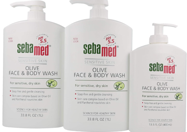 Sebamed SENSITIVE SKIN olive face and body wash 400 ml (Очищающее средство для лица и тела для чувствительной кожи с маслом оливы)