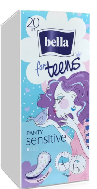 Xotinlarni yotqizish.ichkariga kirdi.Fiks bilan qatlamli."Bella Panty for teens Sensitive" yopishqoq qatlami bilan 20 dona k/up.