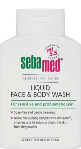 Sebamed SENSITIVE SKIN olive face and body wash 200 ml (Очищающее средство для лица и тела для чувствительной кожи с маслом оливы)