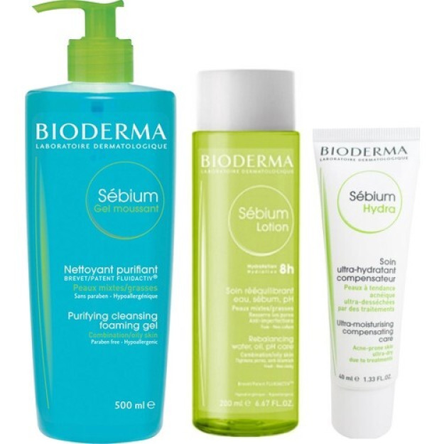 Bioderma Sebium 3 Шт Набор Для Ухода За Акне Крем 40 Мл Тоник 200 Мл Очищающий Гель 500 Мл