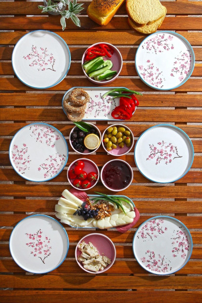 Kitchen Life Piece Cherry Blossom 6 Kishilik Yig'iladigan Nonushta To'plami Mch08759 Hashamatli Nonushta To'plami 1317814920