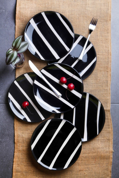 Kitchen Life 14 Dona Qora Chiziqli Nonushta To'plami 6 Kishilik Hashamatli Nonushta To'plami Tyc00532777667 1339787965
