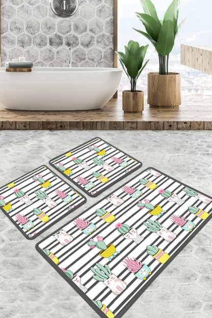 Catinus Cactus Bath Rug Djt Set Of 3 Hammom Mat Hammom Matini Yuvish Mumkin 58683264238550