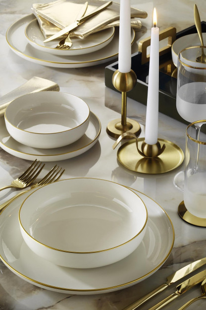 Kutahya Porcelain Moderna 16 Qismli 4 Kishilik Oltin Mesh Idish-Tovoq To'plami 1PMOD16YS14R520