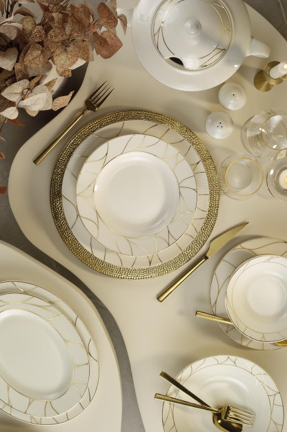 Kutahya Porcelain Bone Calypso 12 Kishiga Mo'ljallangan 60 Qismli Idishlar To'plami 11476 1BNKL60YT43011476